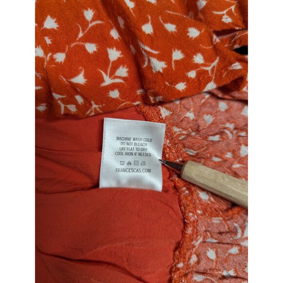 Harper Heritage Orange Floral Ruffled Button Up V-Neck Blouse Women's S - Picture 7 of 7